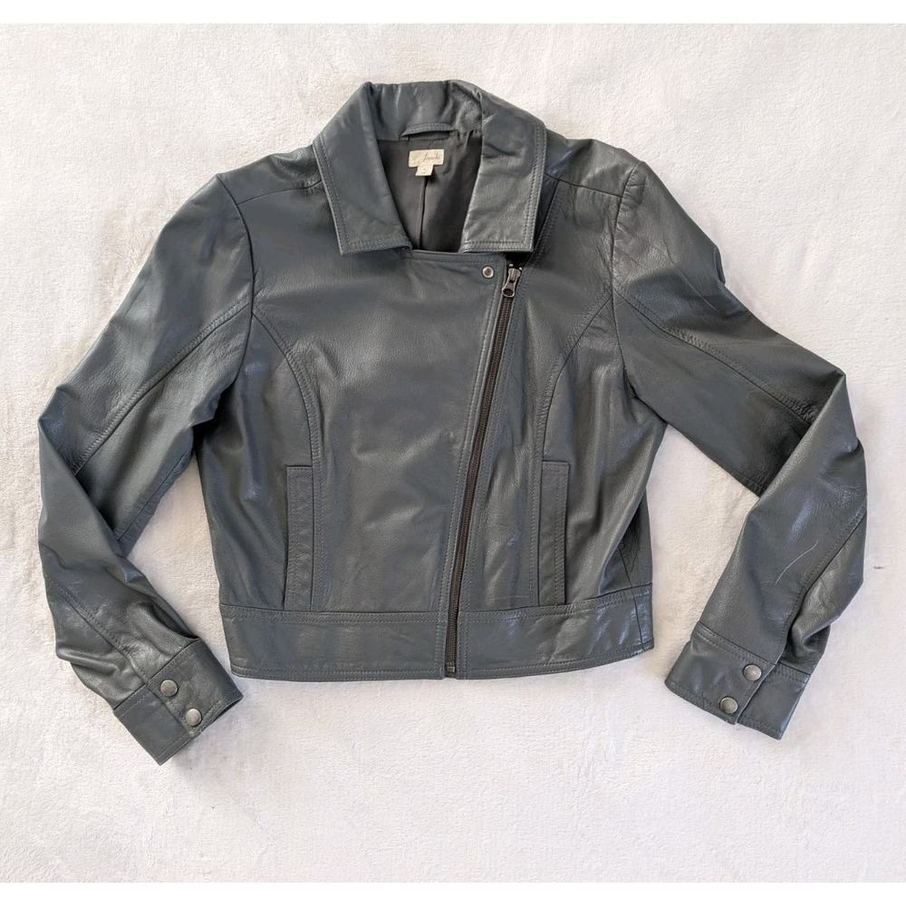Frenchi Moto Jacket Gray Leather Asymmetrical Zip Biker Sz L Minimalist Classic